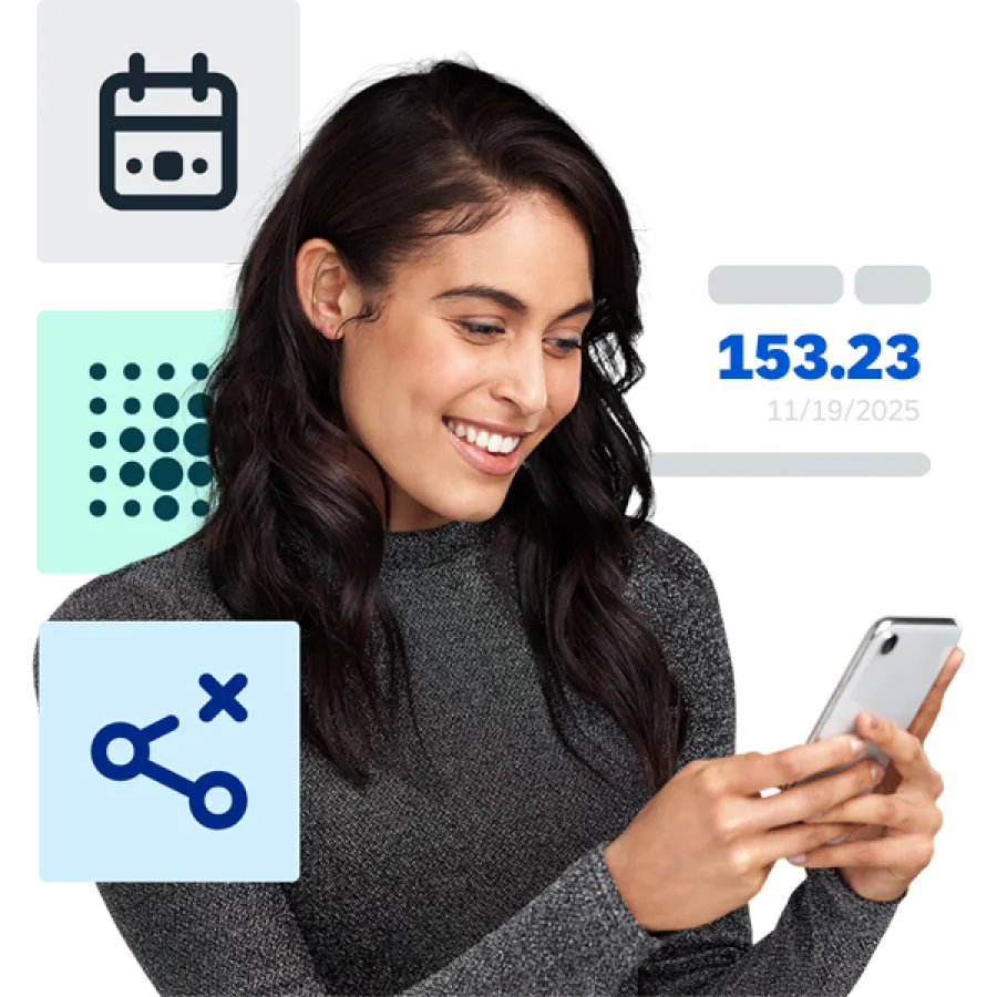 Woman working on the apps on her phone.